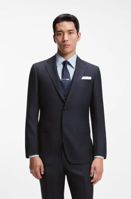 Three-piece slim-fit suit in virgin wool and silk