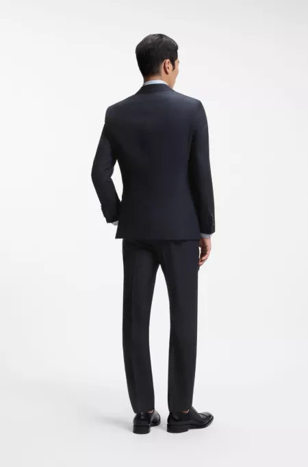 Three-piece slim-fit suit in virgin wool and silk