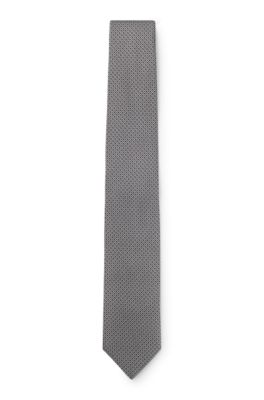 Silk-blend tie with jacquard-woven pattern, Black