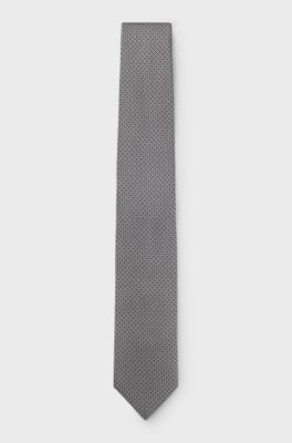 Silk-blend tie with jacquard-woven pattern, Black