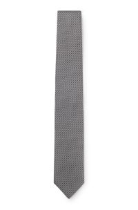 Silk-blend tie with jacquard-woven pattern, Black
