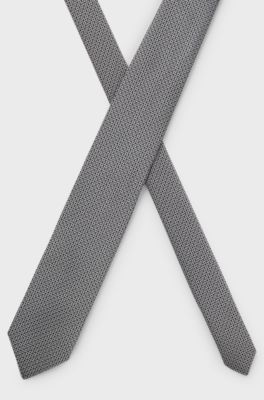 Silk-blend tie with jacquard-woven pattern, Black