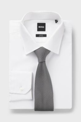 Silk-blend tie with jacquard-woven pattern, Black