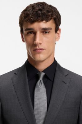 Silk-blend tie with jacquard-woven pattern, Black