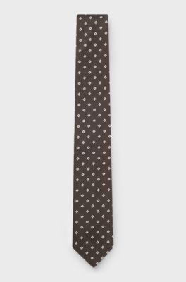 Silk-blend tie with jacquard-woven pattern, Brown Patterned