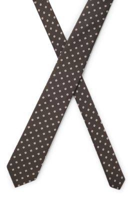 Cravate en soie m&eacute;lang&eacute;e &agrave; motif jacquard tiss&eacute;, Marron &agrave; motif