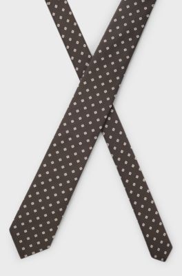 Silk-blend tie with jacquard-woven pattern, Brown