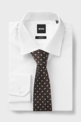 Silk-blend tie with jacquard-woven pattern, Brown