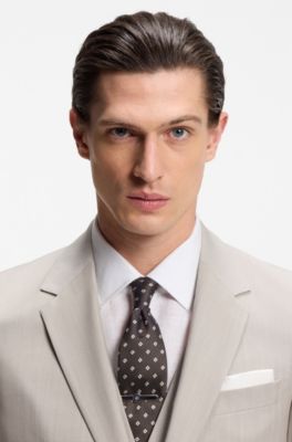 Silk-blend tie with jacquard-woven pattern, Brown