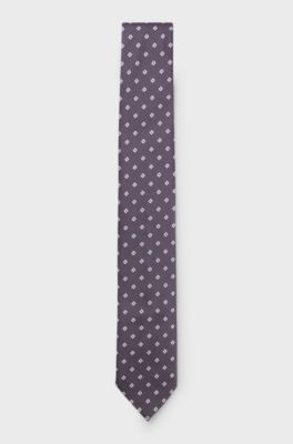 Silk-blend tie with jacquard-woven pattern, Purple