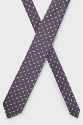 Silk-blend tie with jacquard-woven pattern, Purple