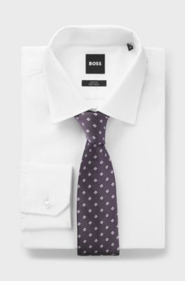Silk-blend tie with jacquard-woven pattern, Purple