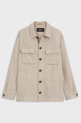 Regular-fit overshirt van scheerwol, zijde en linnen, Beige