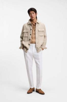 Regular-fit overshirt in virgin wool, silk and linen, Beige