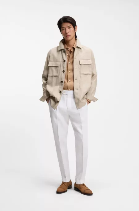 Regular-fit overshirt in virgin wool, silk and linen