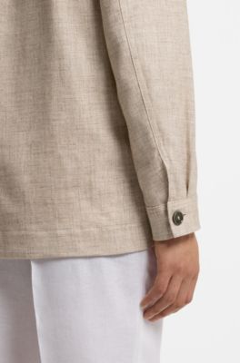 Regular-fit overshirt in virgin wool, silk and linen, Beige