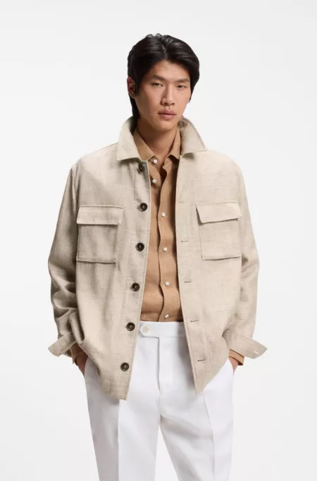 Regular-fit overshirt in virgin wool, silk and linen