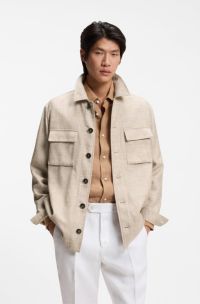 Regular-fit overshirt in virgin wool, silk and linen, Beige