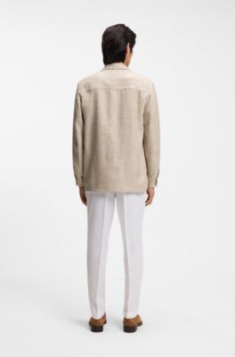 Regular-fit overshirt in virgin wool, silk and linen, Beige