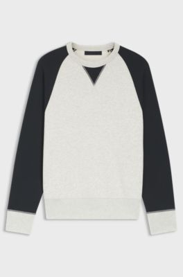 BOSS BY BECKHAM cotton sweater with colour-blocking, White / Dark Blue