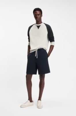 BOSS BY BECKHAM Maglione in cotone con color-blocking, Bianco / Blu scuro