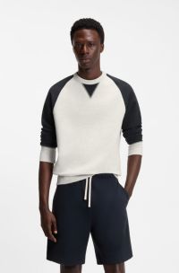 Pull en coton &agrave; blocs de couleurs BOSS BY BECKHAM, Blanc / Bleu fonc&eacute;