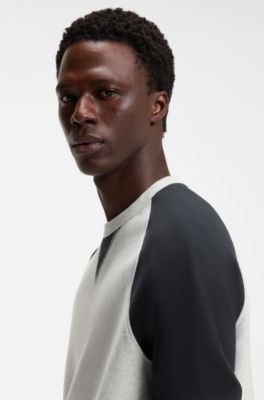 BOSS BY BECKHAM cotton sweater with colour-blocking, White / Dark Blue