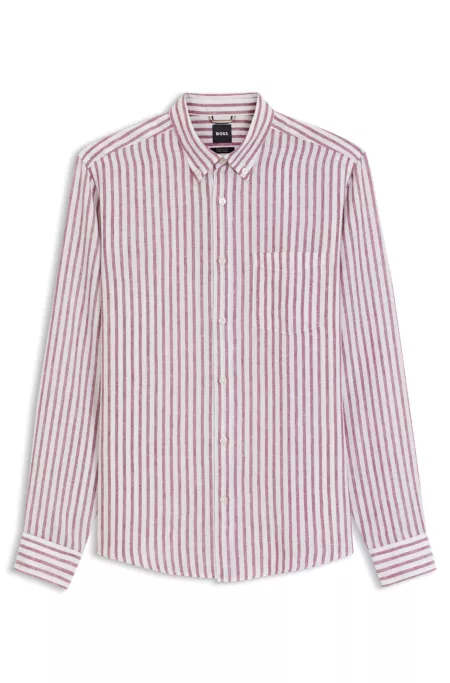 Regular-fit button-down shirt in striped linen