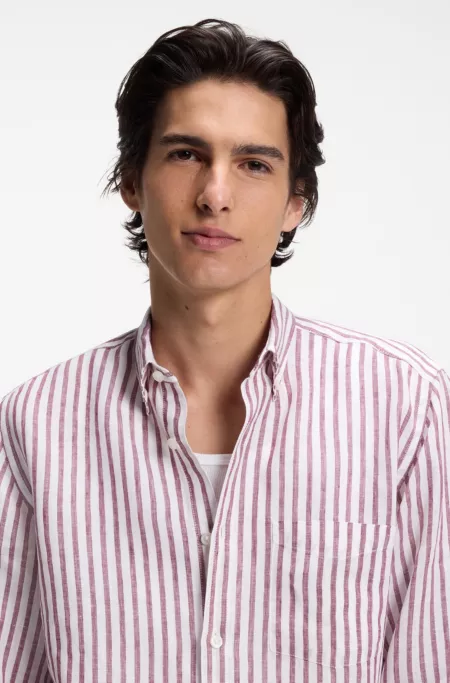 Regular-fit button-down shirt in striped linen