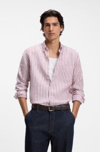 Regular-Fit Button-Down-Hemd aus Leinen mit Streifen-Dessin, Rot gestreift