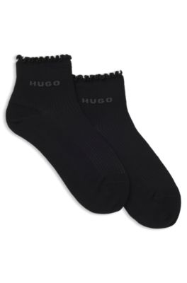Two-pack of rib-knit lettuce-trim short socks, Black
