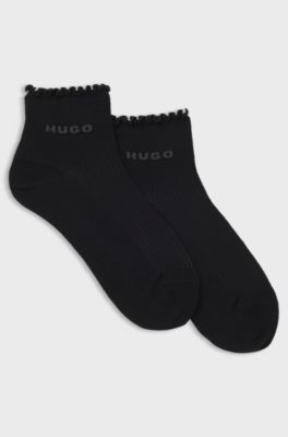 Two-pack of rib-knit lettuce-trim short socks, Black