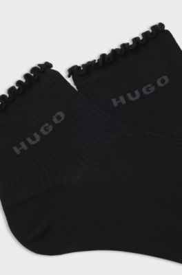 Two-pack of rib-knit lettuce-trim short socks, Black