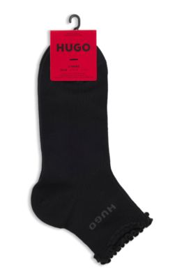 Two-pack of rib-knit lettuce-trim short socks, Black