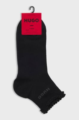 Calze corte in maglia a coste con bordo smerlato in confezione da due, Nero