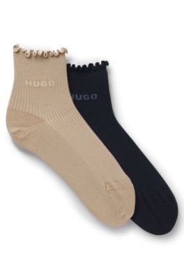 Two-pack of rib-knit lettuce-trim short socks, Dark Blue