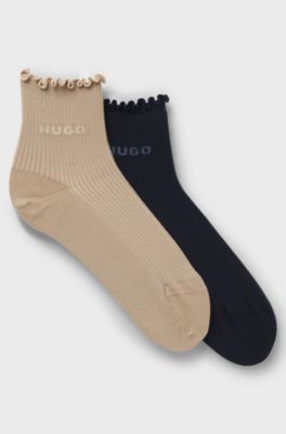 Two-pack of rib-knit lettuce-trim short socks, Blue / Beige
