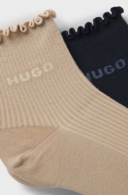 Two-pack of rib-knit lettuce-trim short socks, Blue / Beige