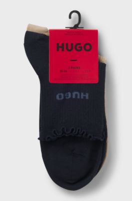 Two-pack of rib-knit lettuce-trim short socks, Dark Blue