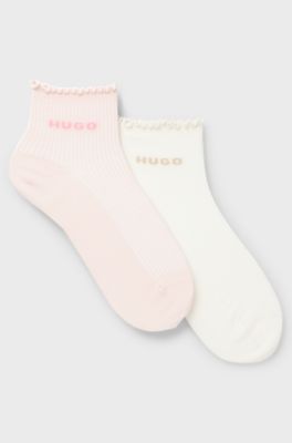 Two-pack of rib-knit lettuce-trim short socks, light pink