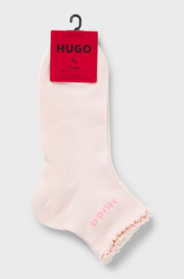 Two-pack of rib-knit lettuce-trim short socks, Light Pink