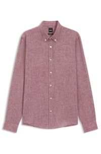 Regular-fit linen shirt with button-down collar, Red