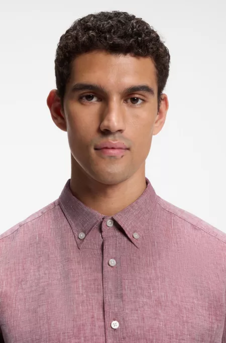 Regular-fit linen shirt with button-down collar