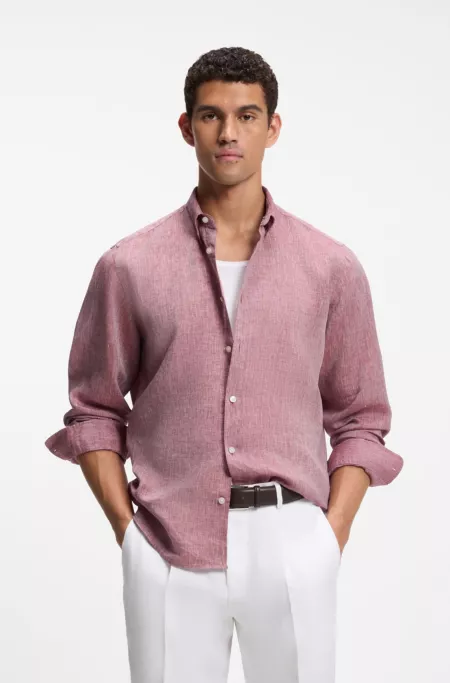 Regular-fit linen shirt with button-down collar