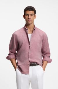 Regular-fit linen shirt with button-down collar, Red