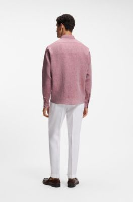 Regular-fit linen shirt with button-down collar, Red