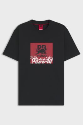 HUGO&nbsp;x&nbsp;RB by Slawn Relaxed-Fit T-Shirt aus Baumwolle mit Logo, Schwarz