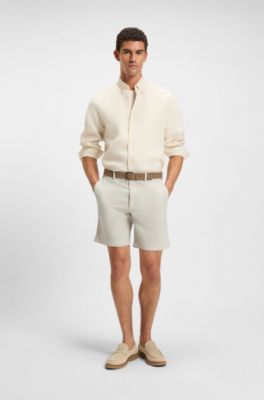 Regular-fit shorts in a linen blend, Light Beige