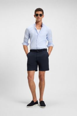Regular-fit shorts in a linen blend, Dark Blue