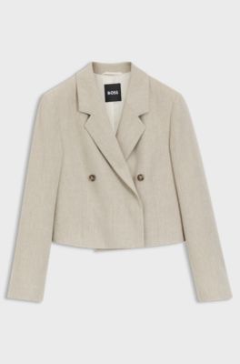 Cropped blazer in a herringbone-patterned linen blend, Light Beige